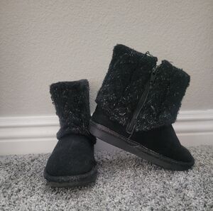 Jumping Jacks Cozy Black Fuzzy Boots Slip-on Zipper Closure Size 10 Toddler